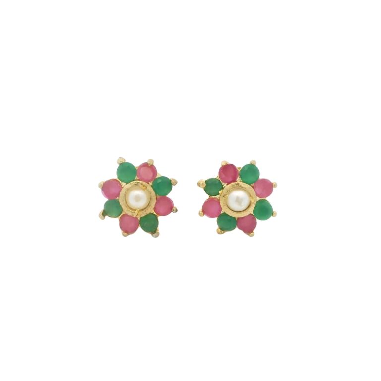 Gehna Jaipur Multicolor Stone Studded Elegant Floral Stud Earrings  For Girls & Women FE-1293