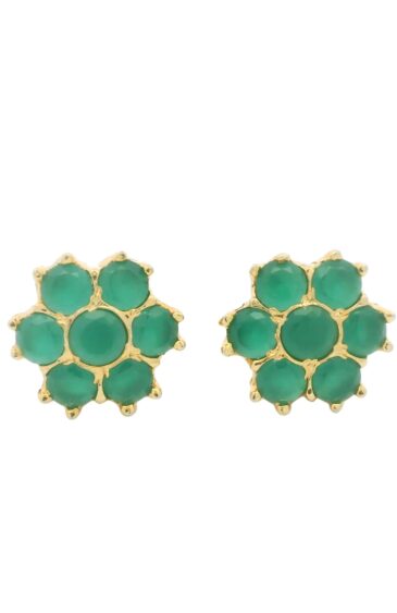 Gehna Jaipur Elegant Emerald Green Color Stone Studded Floral Earrings  For Girls & Women FE-1294