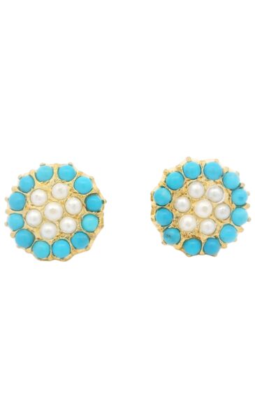 Gehna Jaipur Pearl And Elegant Turquoise Stone Studded Earrings  For Girls & Women FE-1295