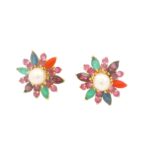 Gehna Jaipur Pearl And Multicolor Stone Studded Earrings  For Girls & Women FE-1297