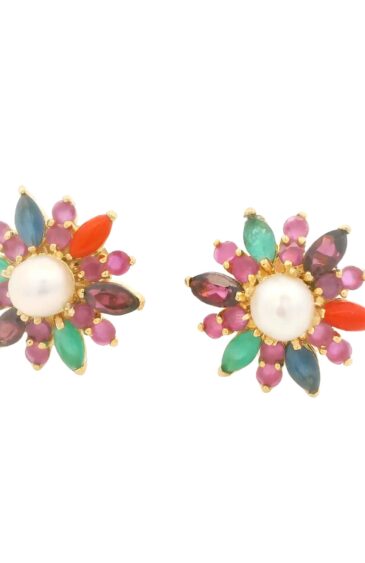 Gehna Jaipur Pearl And Multicolor Stone Studded Earrings  For Girls & Women FE-1297