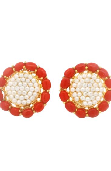 Gehna Jaipur Pearl And Red Jasper Stone Studded Earrings  For Girls & Women FE-1299