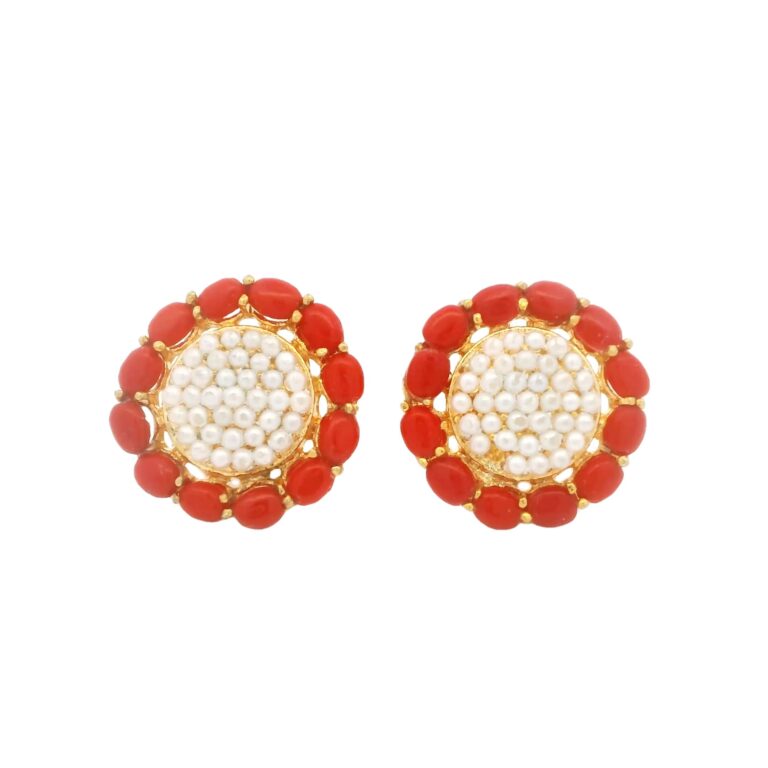 Gehna Jaipur Pearl And Red Jasper Stone Studded Earrings  For Girls & Women FE-1299