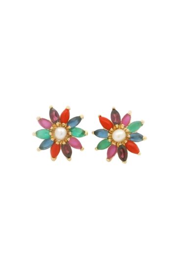 Gehna Jaipur Pearl And Multicolor Stone Studded Earrings For Girls & Women FE-1303