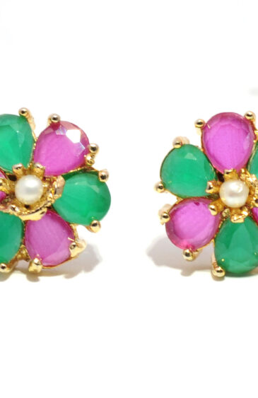 Gehna Jaipur Pearl, Tourmaline, Emerald Stone Studded Earrings For Girls & Women FE-1304