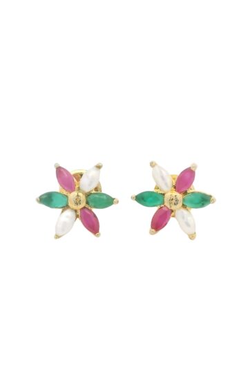 Gehna Jaipur Pearl, Tourmaline, Emerald Stone Studded Earrings For Girls & Women FE-1305