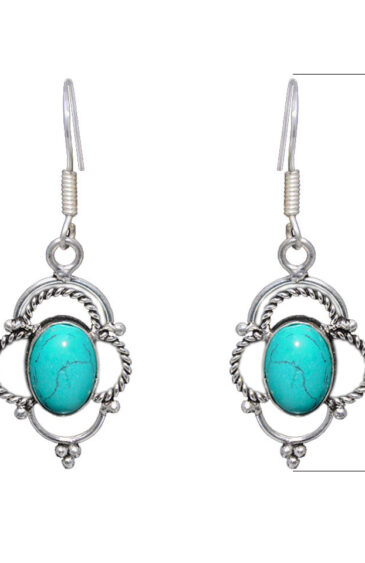 Gehna Jaipur Blue Turquoise Color Stone Earrings In German Silver  For Girls & Women GE01-1305