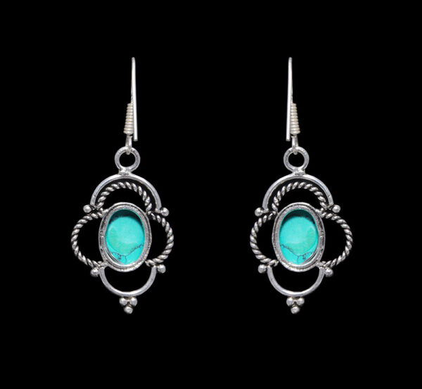 Gehna Jaipur Blue Turquoise Color Stone Earrings In German Silver  For Girls & Women GE01-1305 - Image 4