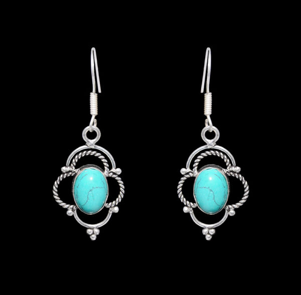 Gehna Jaipur Blue Turquoise Color Stone Earrings In German Silver  For Girls & Women GE01-1305 - Image 3