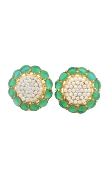 Gehna Jaipur Pearl And Emerald Stone Studded Earrings  For Girls & Women FE-1308