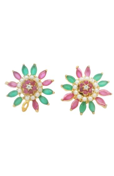 Gehna Jaipur Pearl, Tourmaline, Emerald Stone Studded Earrings  For Girls & Women FE-1311