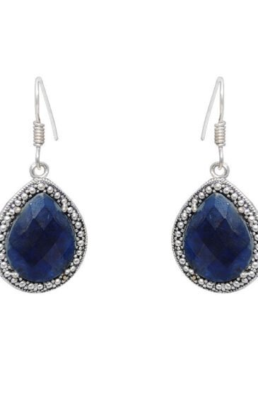 Gehna Jaipur Blue Sapphire Color Stone Earrings In German Silver  For Girls & Women GE01-1311