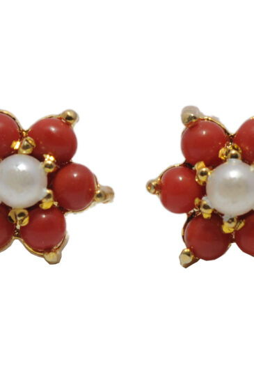 Gehna Jaipur Pearl And Red Jasper Stone Studded Earrings  For Girls & Women FE-1312