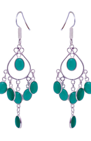 Gehna Jaipur Green Jade Color Stone Earrings In German Silver  For Girls & Women GE01-1328