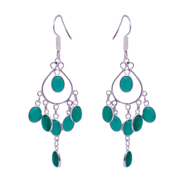 Gehna Jaipur Green Jade Color Stone Earrings In German Silver  For Girls & Women GE01-1328