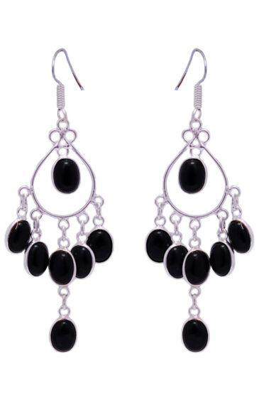 Gehna Jaipur Black Spinel Color Stone Earrings In German Silver  For Girls & Women GE01-1331