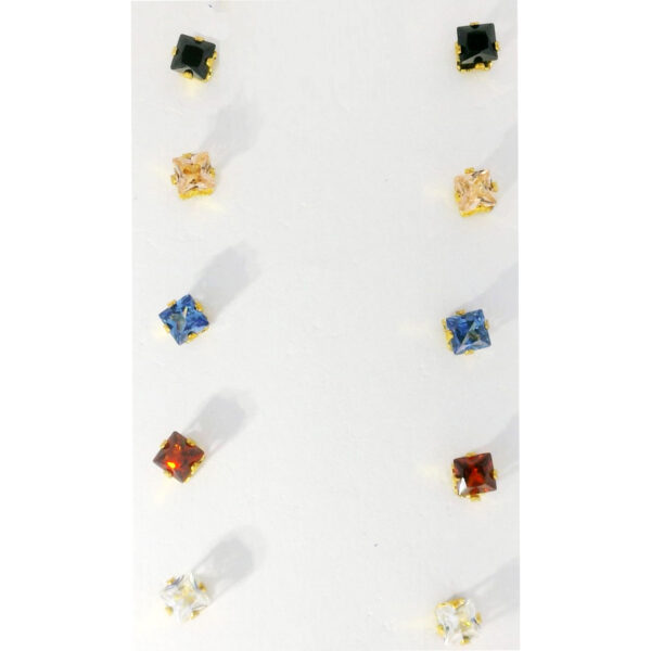 Gehna Jaipur 5 Pairs Of Multi Color Square Shape Stone Studded Stud Style Earrings  For Girls & Women FE-1342