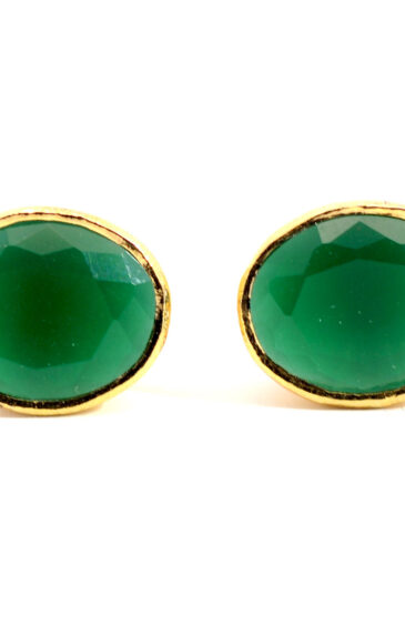 Gehna Jaipur Natural Green Emerald Stone Oval Shape Earrings  For Girls & Women FE-1343