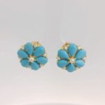 Gehna Jaipur Turquoise & Pearl Bead Studded Flower Style Earrings  For Girls & Women FE-1350