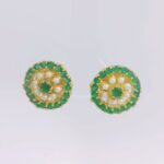 Gehna Jaipur Pearl And Green Emerald Studded Flower Style Earrings  For Girls & Women FE-1351