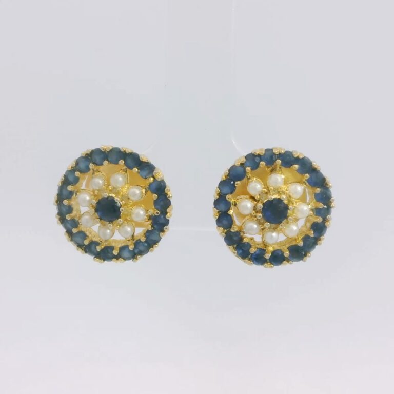 Gehna Jaipur Pearl And Blue Sapphire Studded Flower Style Earrings  For Girls & Women FE-1353