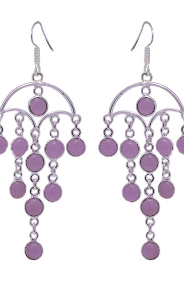 Gehna Jaipur Rose Quartz Color Stone Earrings In German Silver  For Girls & Women GE01-1358