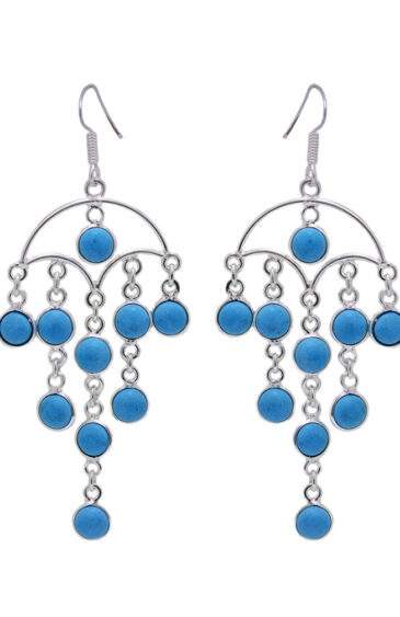 Gehna Jaipur Turquoise Color Stone Earrings In German Silver  For Girls & Women GE01-1360