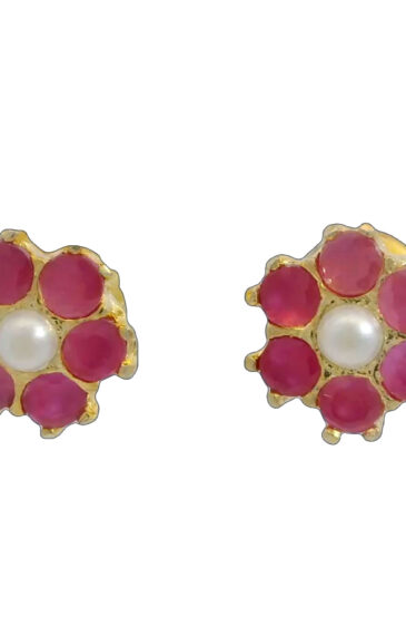 Gehna Jaipur Pearl & Tourmaline Studded Flower Shape Earrings  For Girls & Women FE-1363