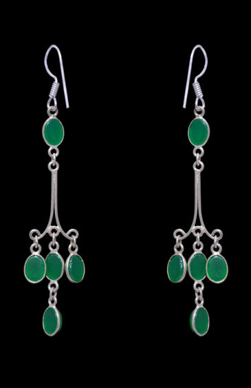 Gehna Jaipur Green Onyx Color Stone Earrings In German Silver  For Girls & Women GE01-1366