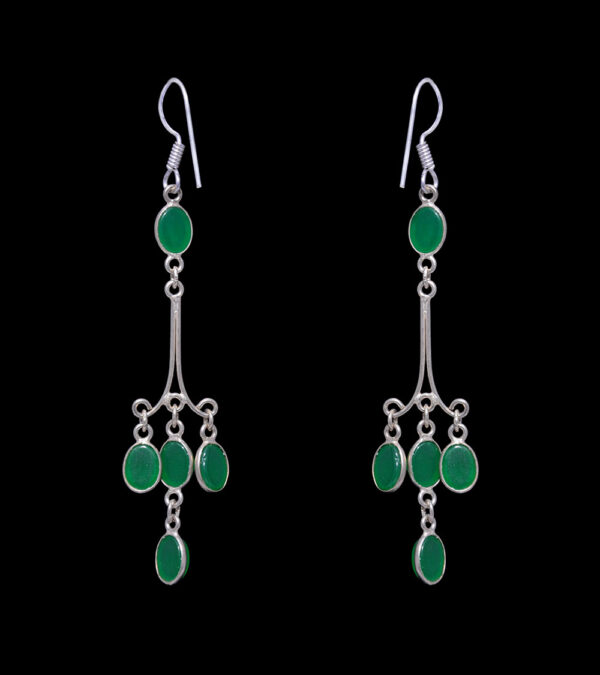 Gehna Jaipur Green Onyx Color Stone Earrings In German Silver  For Girls & Women GE01-1366 - Image 2