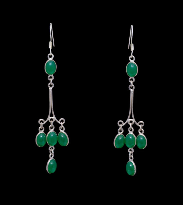 Gehna Jaipur Green Onyx Color Stone Earrings In German Silver  For Girls & Women GE01-1366 - Image 5