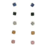 Gehna Jaipur 5 Pairs Of Multi Color Square Shape Stone Studded Stud Style Earrings  For Girls & Women FE-1370