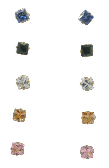 Gehna Jaipur 5 Pairs Of Multi Color Square Shape Stone Studded Stud Style Earrings  For Girls & Women FE-1370