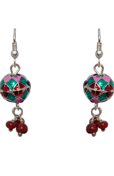 Gehna Jaipur Red Quartz Stone Earrings With Enamel Work In German Silver  For Girls & Women GE01-1374