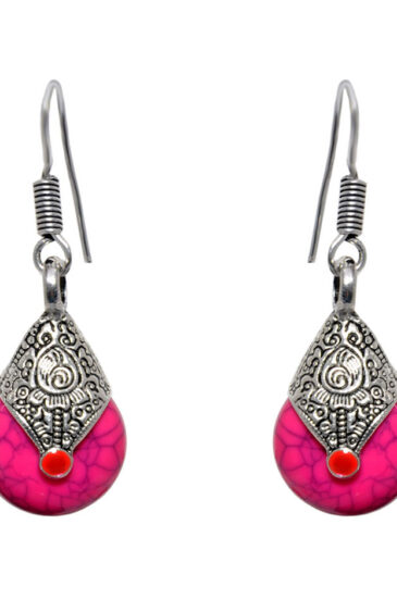 Gehna Jaipur Pink Quartz Color Stone Studded Earrings In German Silver  For Girls & Women GE01-1376