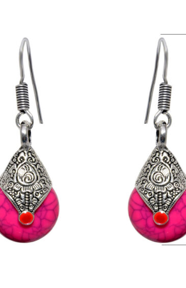 Gehna Jaipur Pink Quartz Color Stone Studded Earrings In German Silver  For Girls & Women GE01-1376