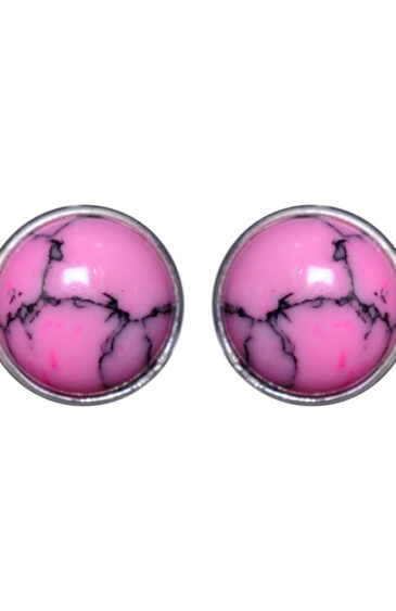 Gehna Jaipur Pink Turquoise Color Stone Stud Earrings In German Silver  For Girls & Women GE01-1387