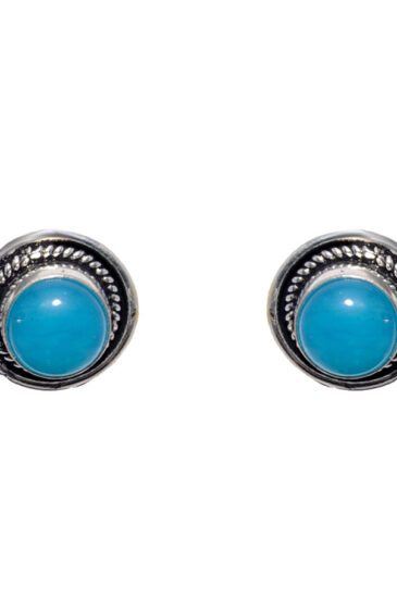 Gehna Jaipur Blue Chalcedony Color Stone Stud Earrings In German Silver Earrings For Girls & Women GE01-1395