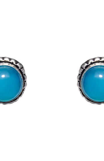 Gehna Jaipur Blue Chalcedony Color Stone Stud Earrings In German Silver Earrings For Girls & Women GE01-1403