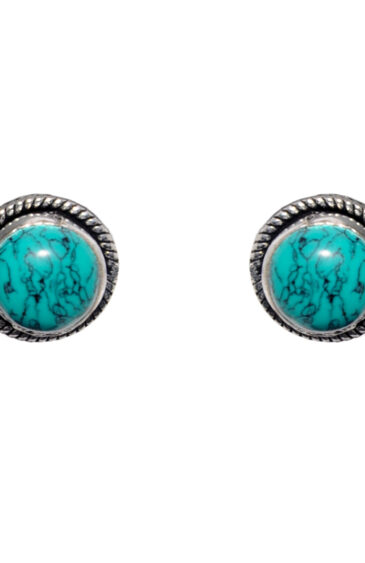 Gehna Jaipur Turquoise Color Stone Stud Earrings In German Silver  For Girls & Women GE01-1407