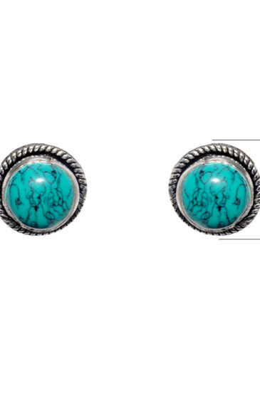 Gehna Jaipur Turquoise Color Stone Stud Earrings In German Silver  For Girls & Women GE01-1407