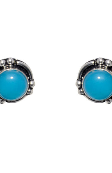 Gehna Jaipur Blue Chalcedony Color Stone Stud Earrings In German Silver Earrings For Girls & Women GE01-1418