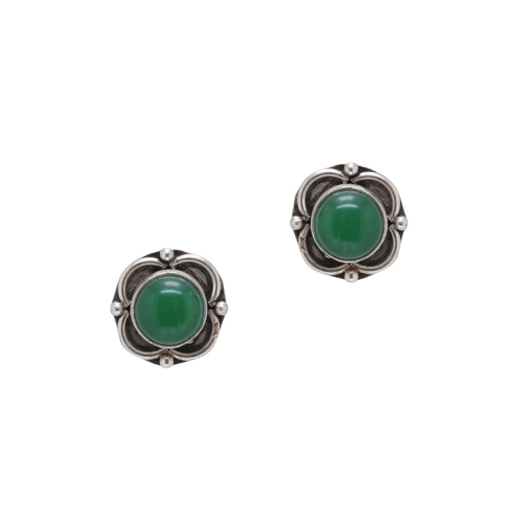 Gehna Jaipur Green Onyx Color Stone Stud Earrings In German Silver  For Girls & Women GE01-1476