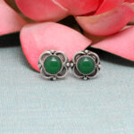 Gehna Jaipur Green Onyx Color Stone Stud Earrings In German Silver  For Girls & Women GE01-1476 - Image 5