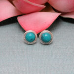 Gehna Jaipur Turquoise Color Stone Stud Earrings In German Silver  For Girls & Women GE01-1479 - Image 6