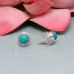 Gehna Jaipur Turquoise Color Stone Stud Earrings In German Silver  For Girls & Women GE01-1479 - Image 5