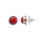 Gehna Jaipur Red Jasper Color Stone Stud Earrings In German Silver  For Girls & Women GE01-1483 - Image 5