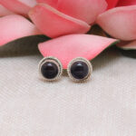 Gehna Jaipur Amethyst Color Stone Stud Earrings In German Silver  For Girls & Women GE01-1484 - Image 6