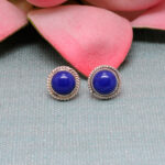 Gehna Jaipur Dumortierite Color Stone Stud Earrings In German Silver  For Girls & Women GE01-1485 - Image 5