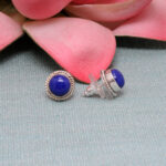 Gehna Jaipur Dumortierite Color Stone Stud Earrings In German Silver  For Girls & Women GE01-1485 - Image 4